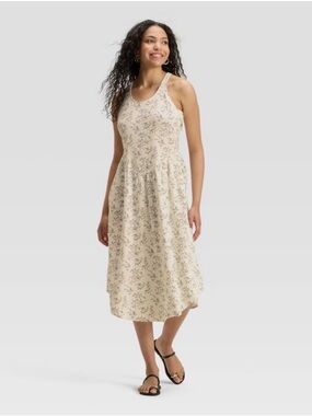 Universal Thread Cream Floral Racerback Linen Blend Midi Dress